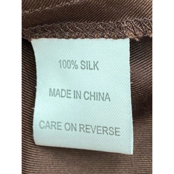 WM New York Design Brown Silk Ruffle Front Dress, Size Petite Small - Picture 12 of 13